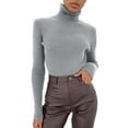 thumbnail image 2 of Rigardu Slim Fit Shirts for Women Women Soft Sweater Slim Fit Lightweight Long Sleeve Turtleneck Tops Undershirt Knitted Warm Fashion Pullover Sweater Grey One Size, 2 of 9