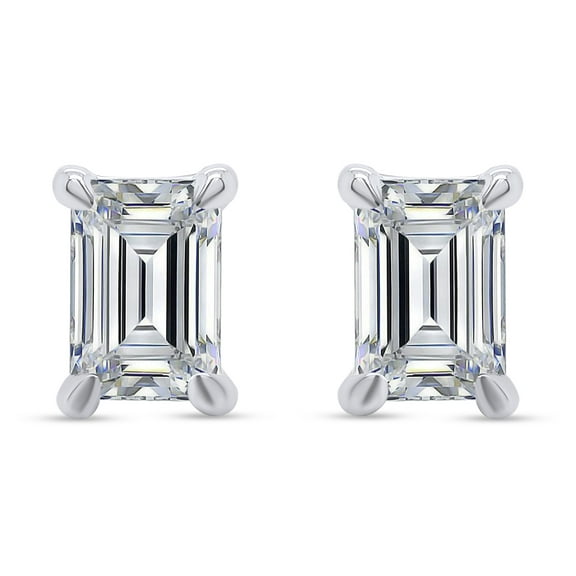 AFFY 1 Carat Emerald Cut Moissanite Solitaire Stud Earrings for Women 18K White Gold over Silver