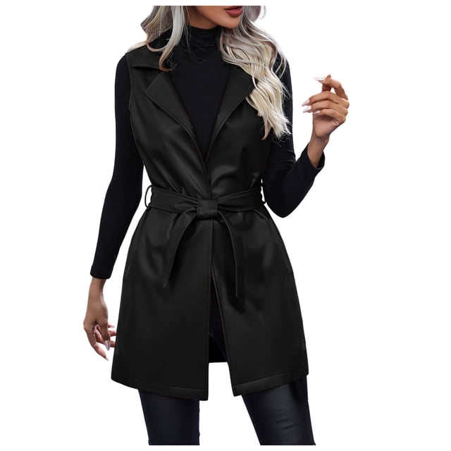 Xuewenshw Veste Sans Manches pour Femmes en Cuir PU Col Rabattu Veste Vêtements Isolés