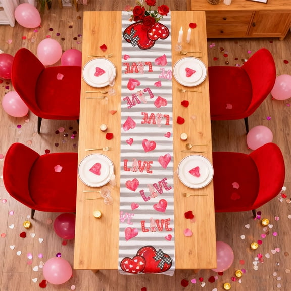 13*71in Anti-Slip Pill-Resistant Valentine's Day Table Runner - Festive Printed Table Mat for Weddings, Anniversaries & Family Gatherings, Durable Fabric Dinner Parties & Home Decoration, B