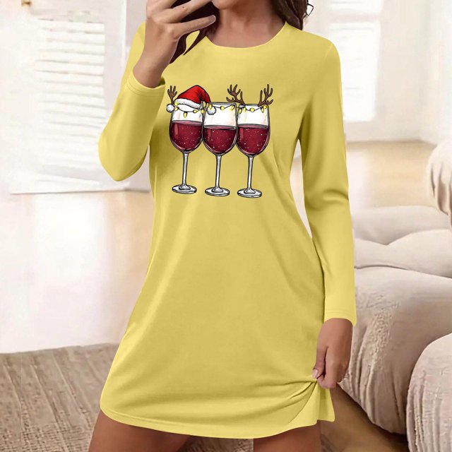 Camisón corto de manga larga y cuello redondo para mujer, bata de baño holgada de invierno para el hogar, bata de poliéster para mujer.