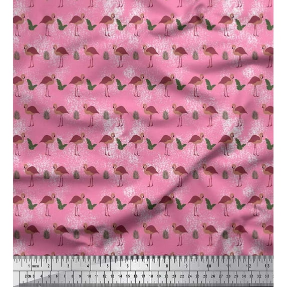 Soimoi Poly Georgette Fabric Check,Tropical Leaves & Flamingo Bird Printed Craft Fabric by The Yard 52 Inch Wide