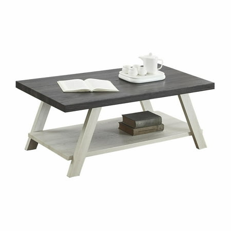Roundhill Furniture Athens Wood Coffee Table with Shelf Weathered Charcoal/Beige