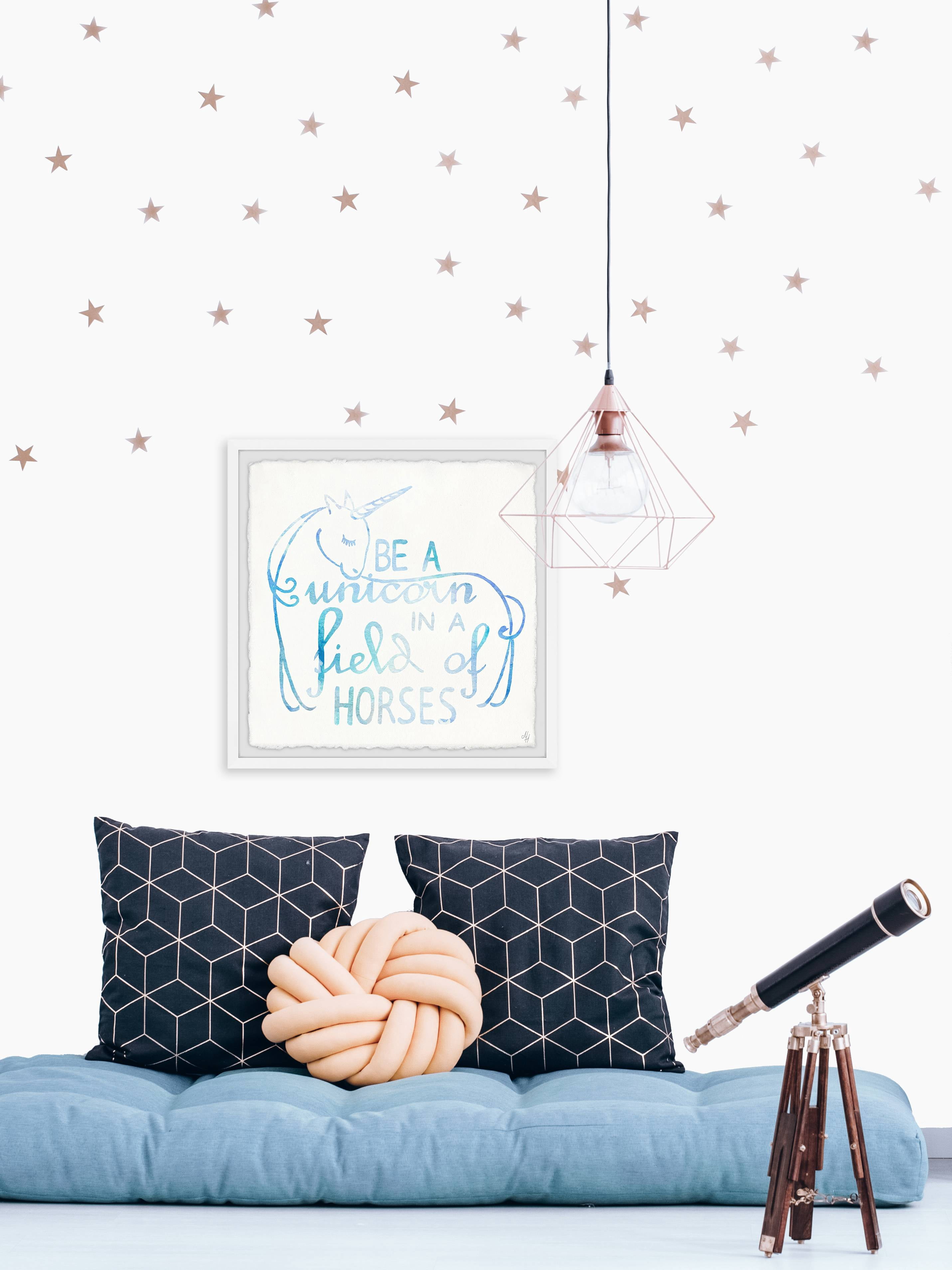 Marmont Hill Blue Unicorn in a Field of Horses Framed Wall Art