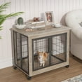 Furniture Style Dog Crate Side Table on Wheels with Double Doors and