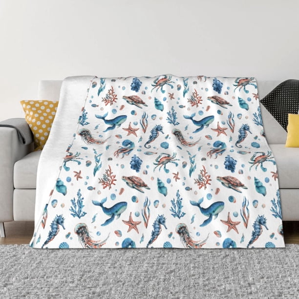 Balery Undersea Animals Manta de Franela con Dibujo, Lujo Ultra Suave y Cálido, Antipelusa y Resistente a las Arrugas para Cama, Sofá, Camping -50"x40"