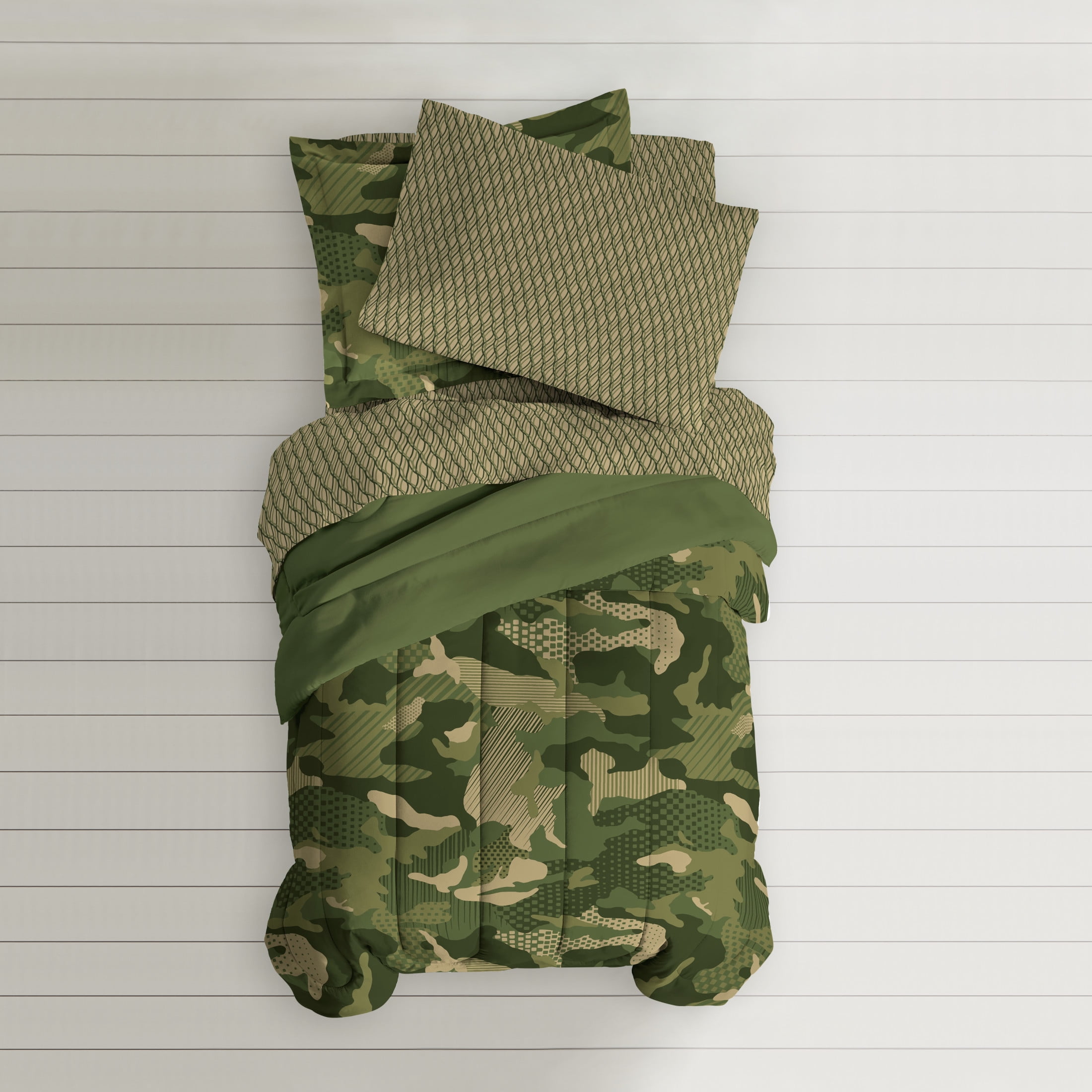 Dream Factory Easy-wash Super Soft Comforter Bedding Twin Green Geo Camo L1 for sale online 