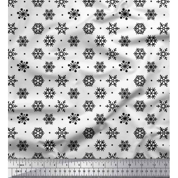 Soimoi Cotton Duck Fabric Dot & Snow Flakes Floral Decor Fabric Printed Yard 42 Inch Wide