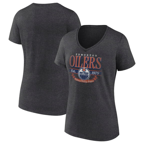 Women's Charcoal Edmonton Oilers Retro Banner V-Neck T-Shirt