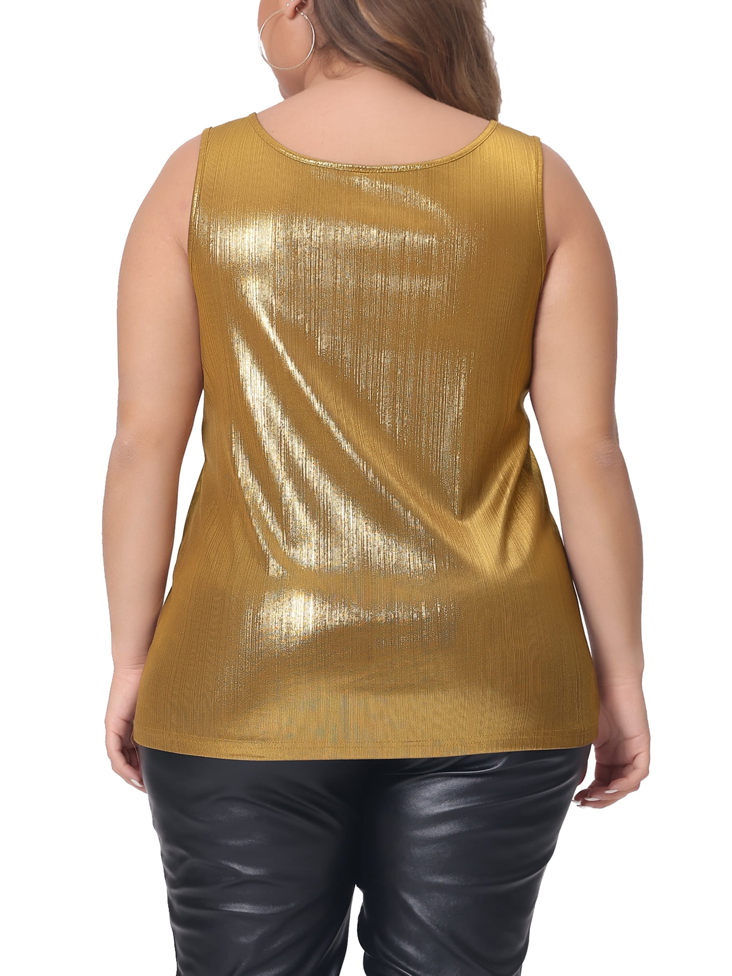 DARING DIVA Women's Plus Shiny Metallic Tank Top Sleeveless Party Blouse 2XL Gold