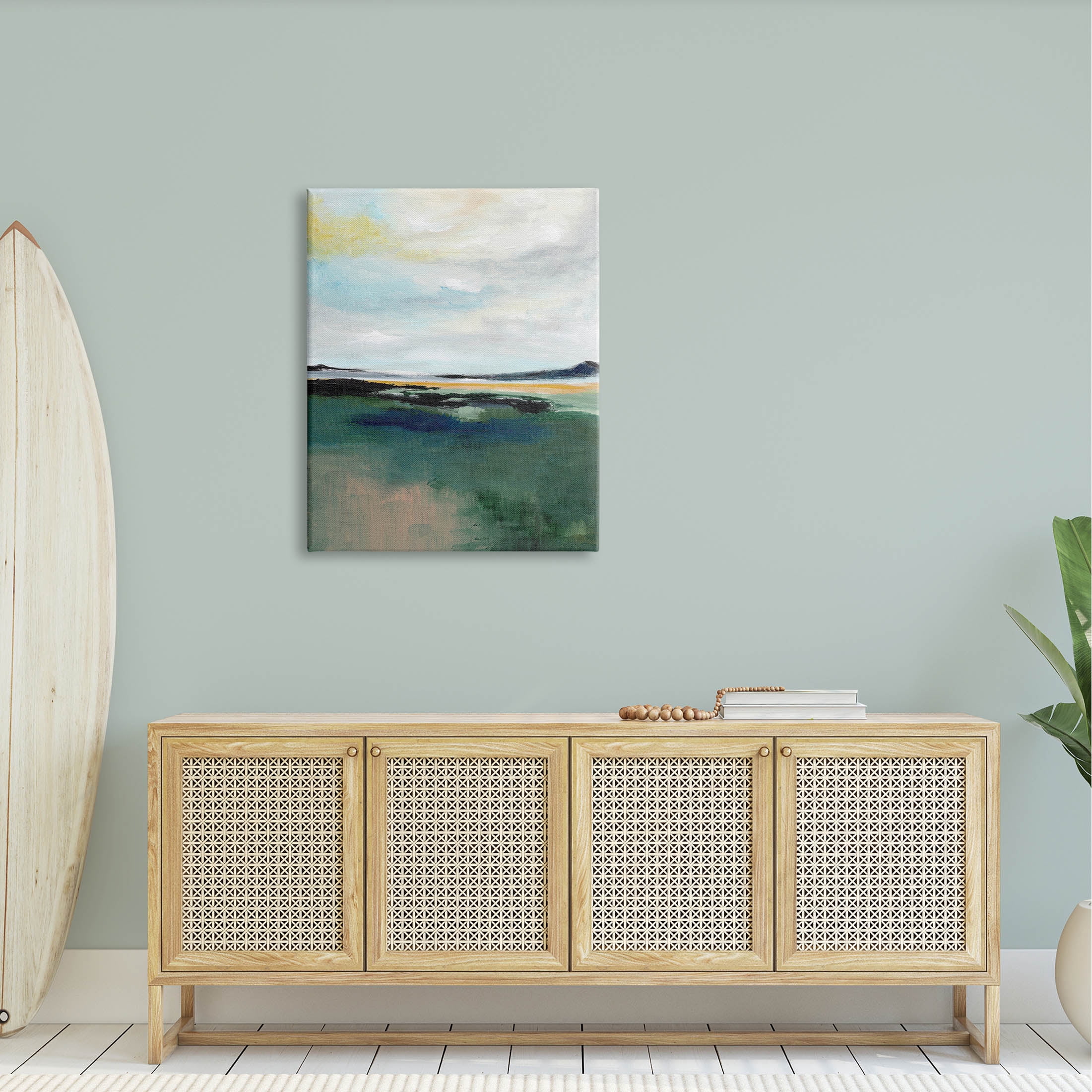 Stupell Industries Modern Cloudy Distant Beach Shore Painting Gallery Wrapped Canvas Print Wall Art, Design by Nikita Jariwala