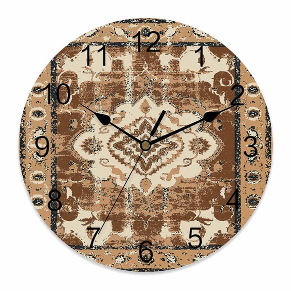 Wall Clock Brown Bohemia Clocks PVC Silent Non-Ticking Battery Operated Decorative Tribal Vintage Boho Round Clock for Home Living Room Kitchen Bedroom Office School Wall Decor 14 Inch