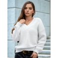 thumbnail image 6 of Female Long Sleeve V Neck Pullover Sweater Oversized Chunky Knitted Loose Jumper Sweaters White XL, 6 of 8