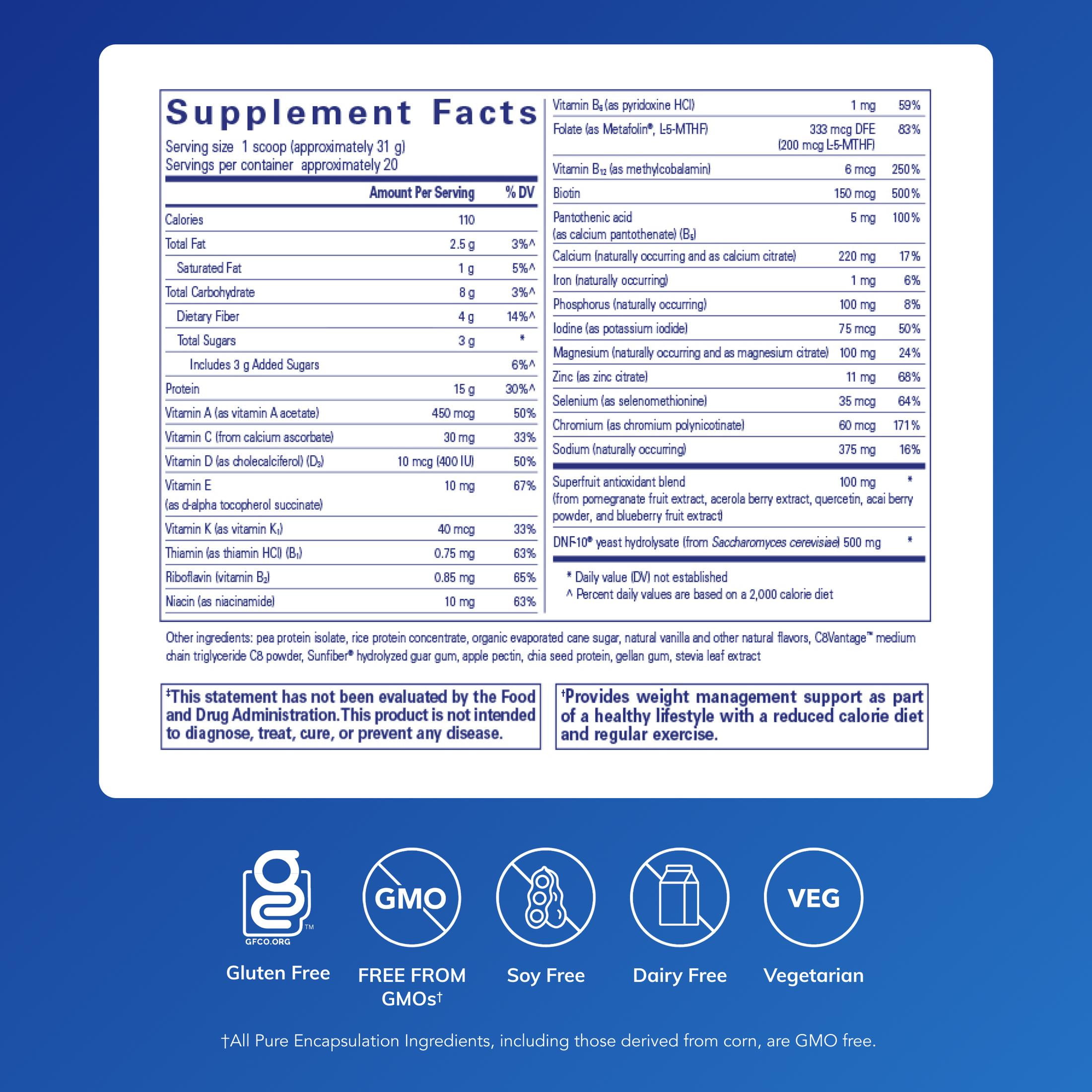 Pure Encapsulations PureLean Protein | Multivitamin/Mineral Complex, Omega-3 Fatty Acids and Superfruit Antioxidants for Healthy Weight Management** Support* | 21.8 Oz | Natural Vanilla Bean Flavor