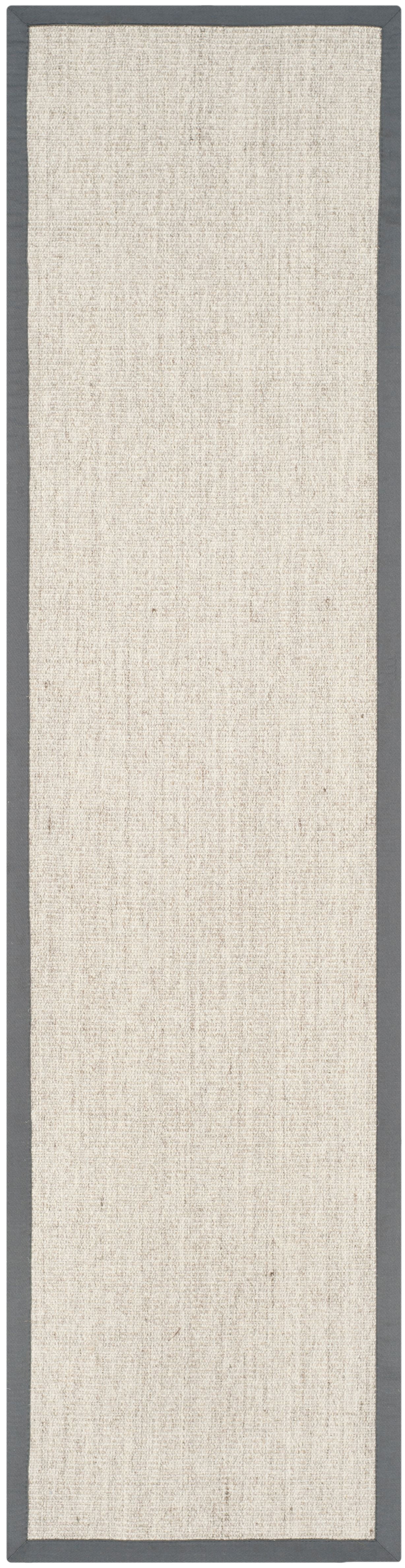 SAFAVIEH Natural Fiber Forrester Border Sisal Runner Rug, Marble/Grey, 2' x 14'