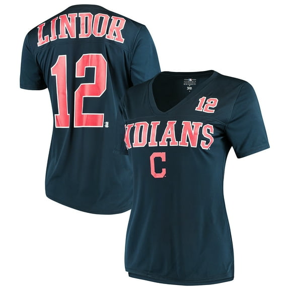 Women's New Era Francisco Lindor Navy Cleveland Indians Name & Number T-Shirt