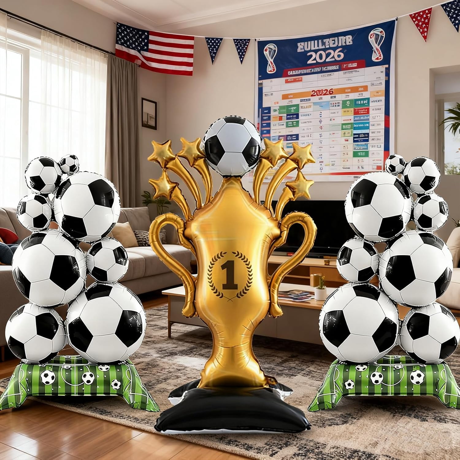 3Pcs Soccer Foil Balloons Set – Large Soccer & Trophy Balloons for Sports Theme Birthday Party, Soccer Fans Party Decorations