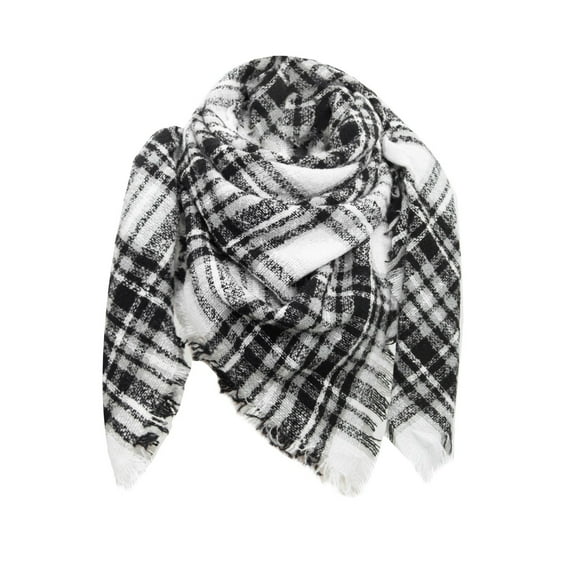 Prolriy Winter Scarf for Women Europe and The United States Shawl New Neck Autumn and Winter Large Checkered Triangle Scarf Womens Scarf Black