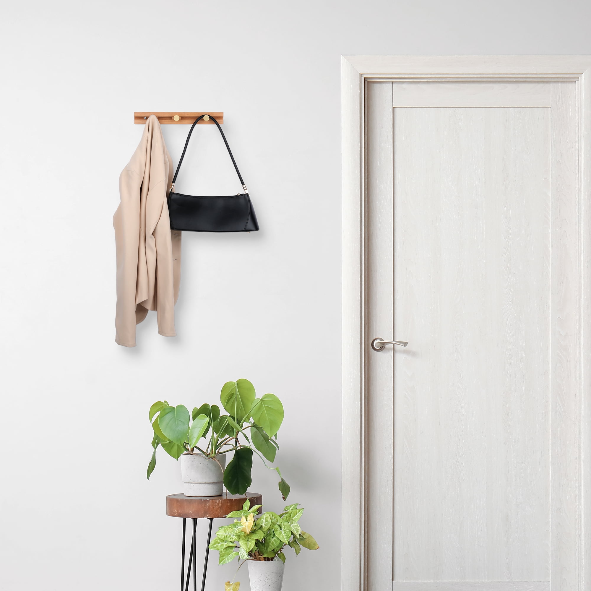 Unique Bargains Coat Rack Wall Mount Wood Coat Hook for Hanging with 3 Hooks Brown