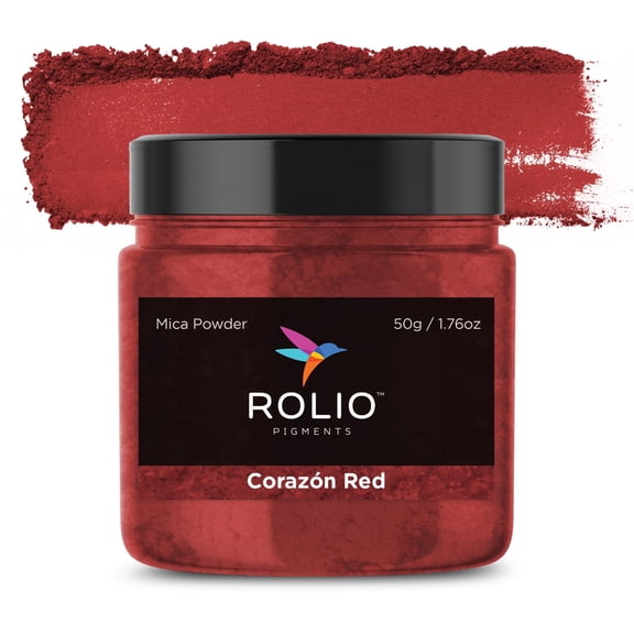 Rolio Mica Powder - Pigment for Paint Mixing & Blending for Epoxy Resin, Soap, Nails, Slime & Bath Bombs - 50g, 1 Jar, Corazón Red