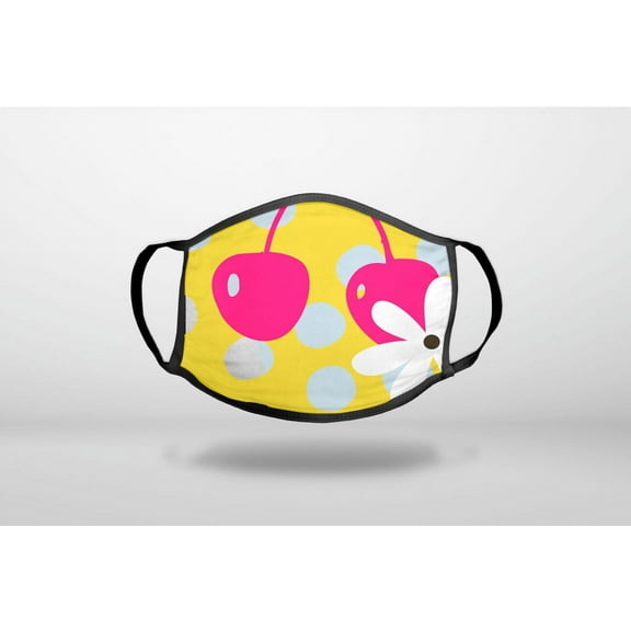 Summer Vibes Bold Flower Chery Pink Yellow - 3-Ply Reusable Soft Cloth Face Covering, Unisex, Cotton Inner Layer
