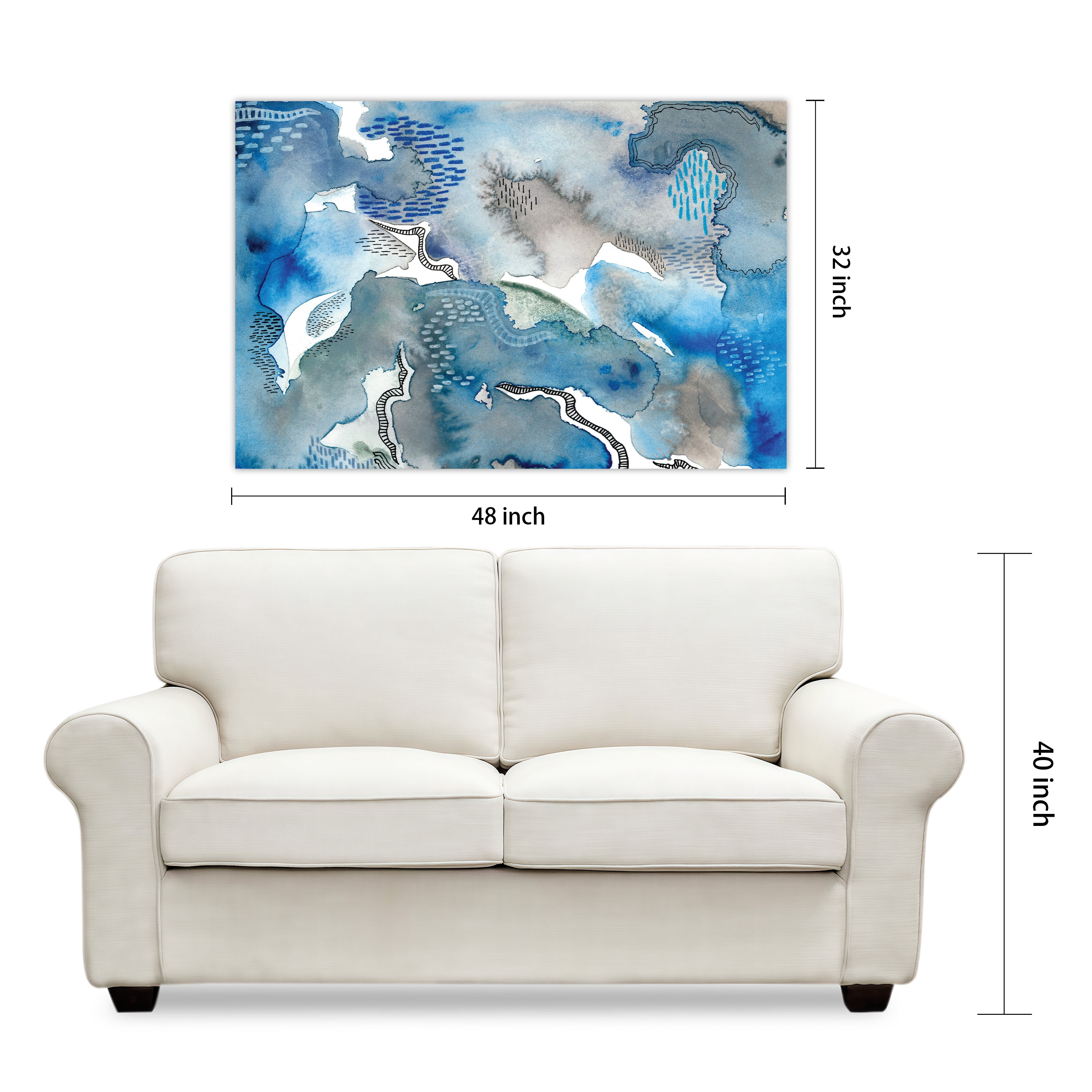 Empire Art Direct Subtle Blues II Frameless Free Floating Tempered Glass Panel Graphic Wall Art, 32" x 48" x 0.2", Ready to Hang