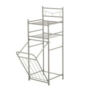 Mainstays Satin Nickel Bathroom Storage Tower with 2 Shelves and Removable Hamper