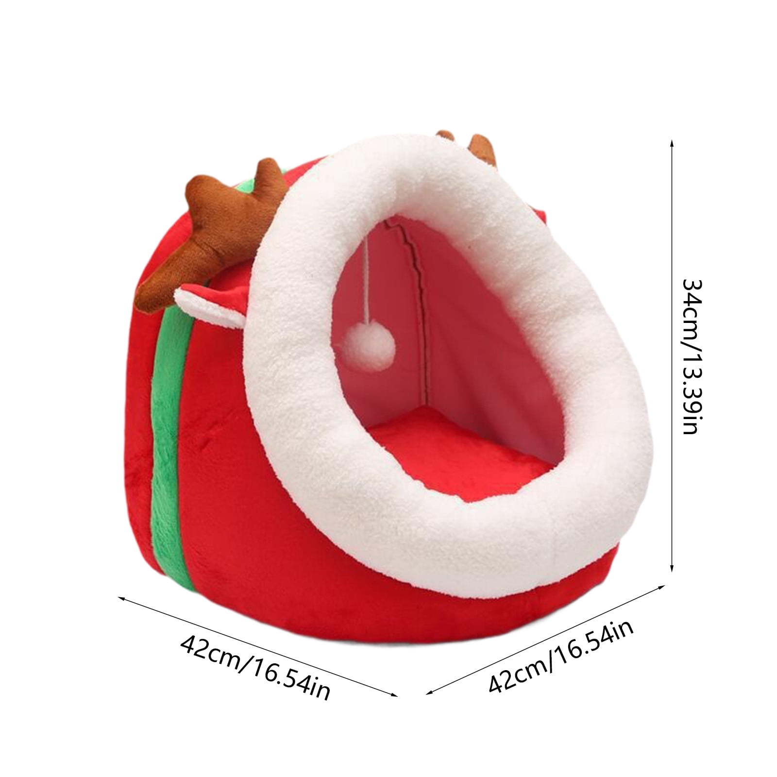 2025 Christmas Reindeer Pet Bed - 17" Orthopedic Dog Bed with Washable Cover (Holiday-Themed Semi-Enclosed Cat Bed for Small/Medium Pets)
