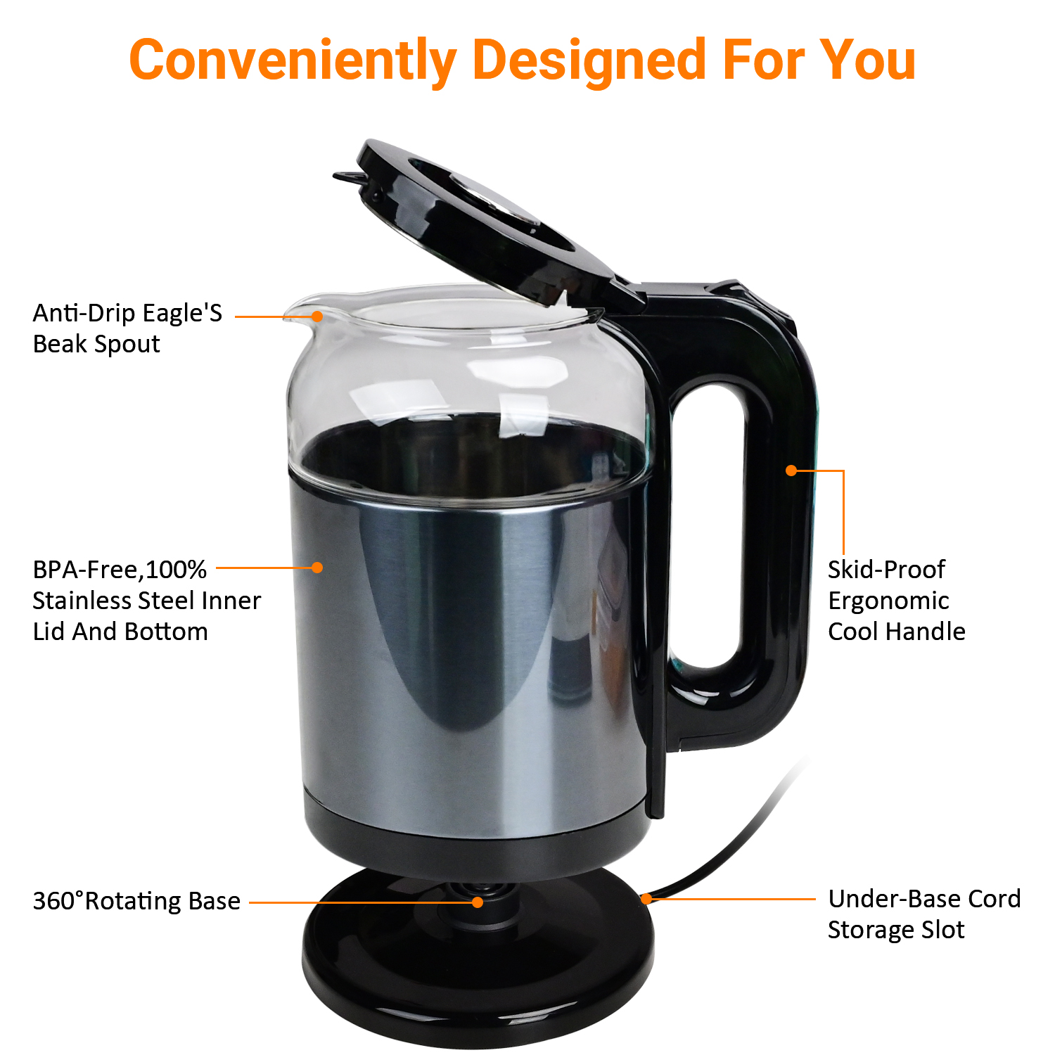 TINANA 2L Electric Glass Kettle with Auto Shutoff, 1500W photo 4