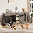 thumbnail image 2 of Dog Crate Furniture Double - Indoor Kennel for 2 Small/Medium Dogs with Storage Drawers & Bowls, Washed Gray Multi-Functional TV Stand, 2 of 8