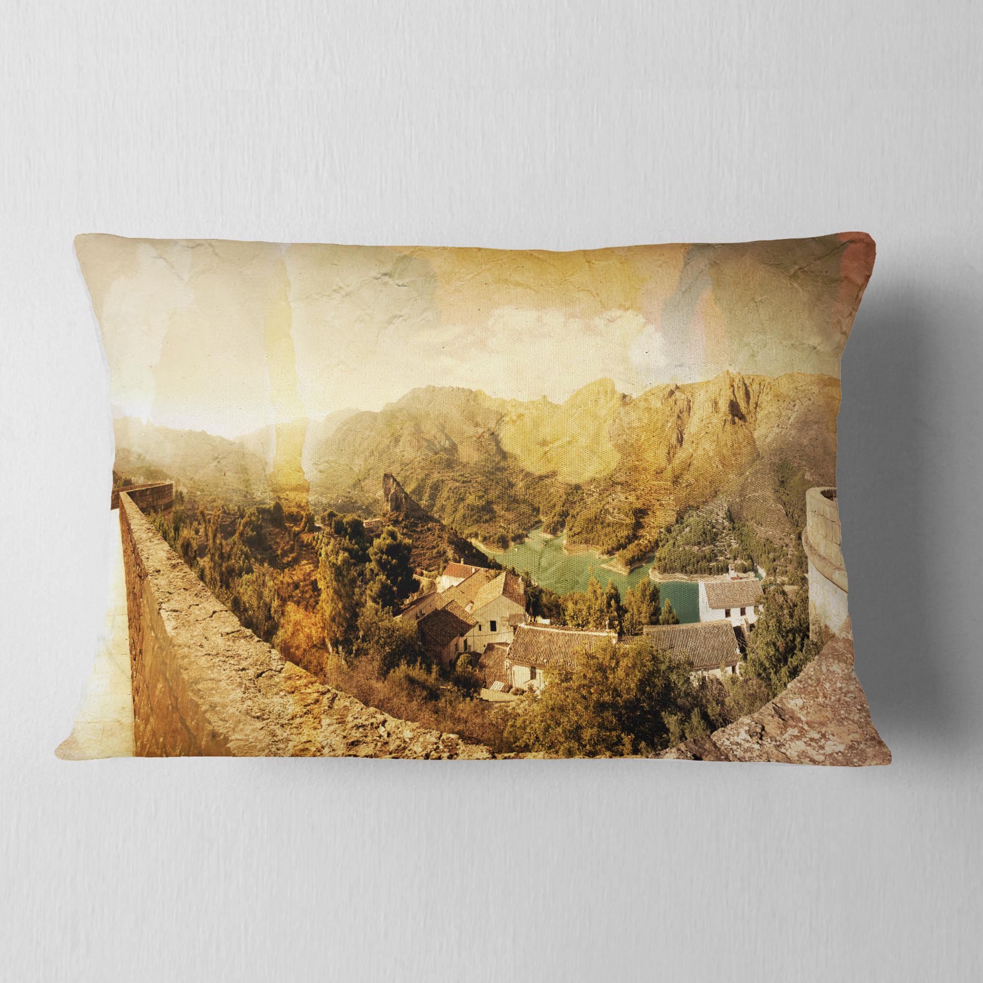 Designart Mountain and Lofty Lake - Landscape Photo Throw Pillow - 12x20