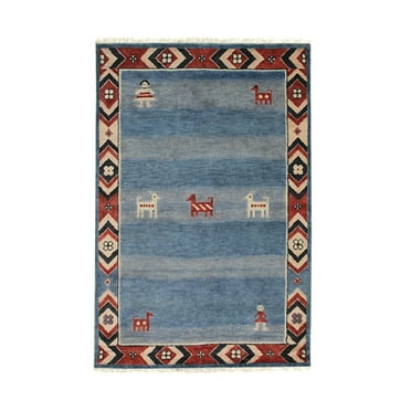 EORC Blue Hand Knotted Wool Traditional Modern Knot Rug, 6' x 9'