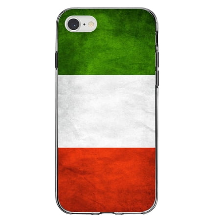 DistinctInk Clear Shockproof Hybrid Case for iPhone 7 8 SE (2020 Model) 4.7 Screen TPU Bumper Acrylic Back Tempered Glass Screen Protector - Italy Flag Old Weathered Red White Green - Love of Italy
