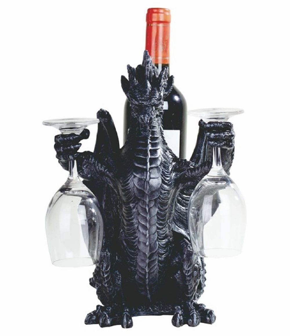 FC Design 11.75"H Fantasy Black Dragon Wine Rack Bottle Holder with