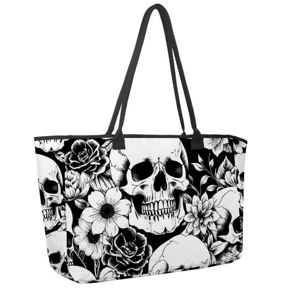 Big Shoulder Handbags for Women,Retro Sugar Skull Large Casual Tote Bags for Work Travel Commuter Shopping Trendy Handbag