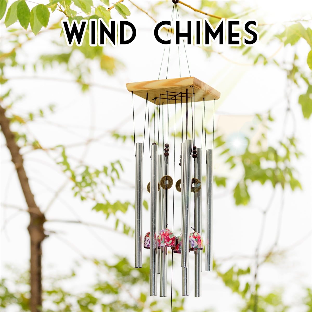 Metal and Wood Wind Chime- Tuned Metal Wind Chimes with Silver Finish ...