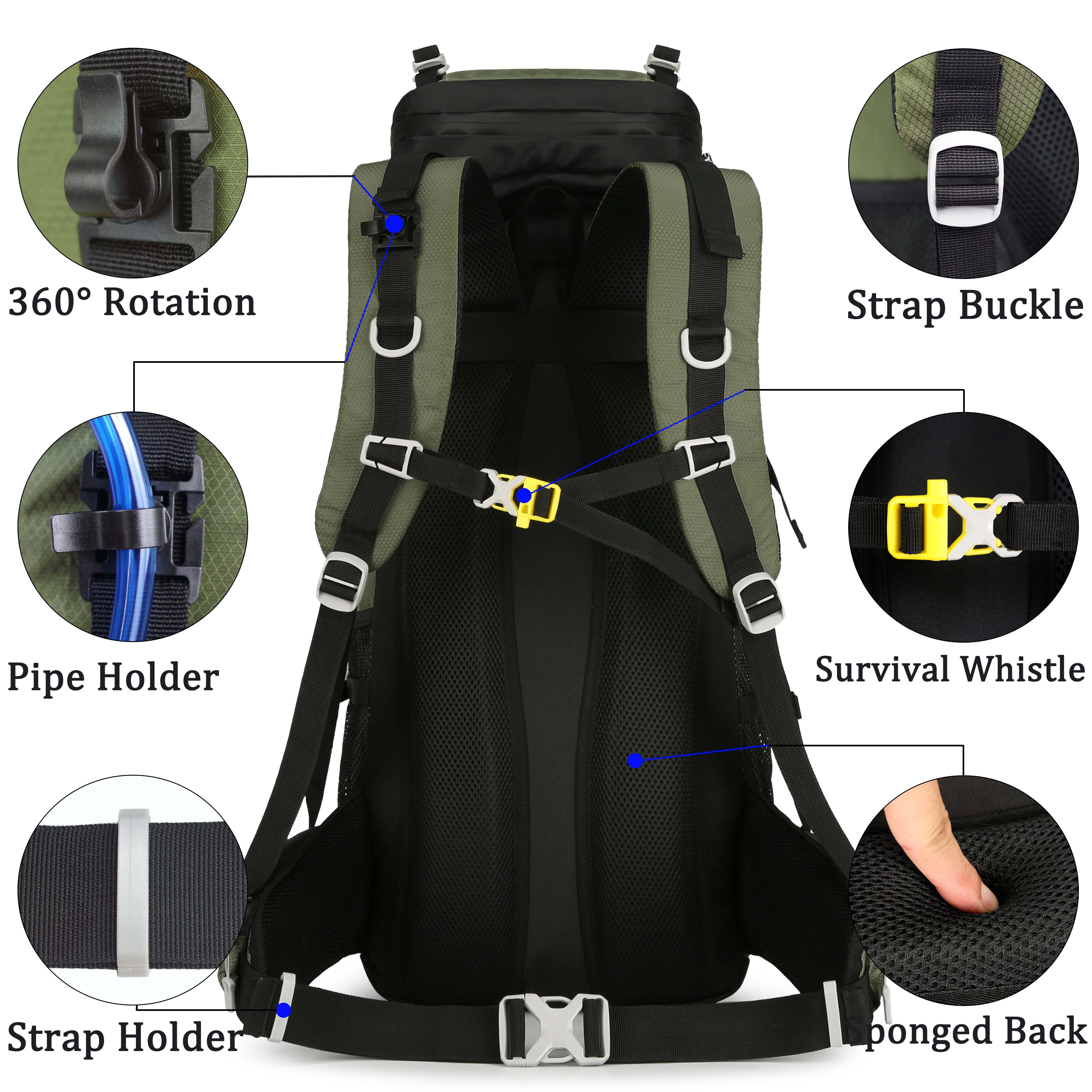 60L Travel Hiking Camping Backpack with Rain Cover, Backpack Water Resistant,Large Backpack for Men Women
