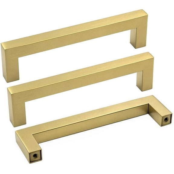 5 Inch Gold Cabinet Pulls 10 Pack Brushed Brass Cabinet Pulls - LSJ12GD128 Gold Cabinet Handles Square Brushed Gold Cabinet Pulls Kitchen Cabinet Hardware Gold Pulls for Dresser Drawers