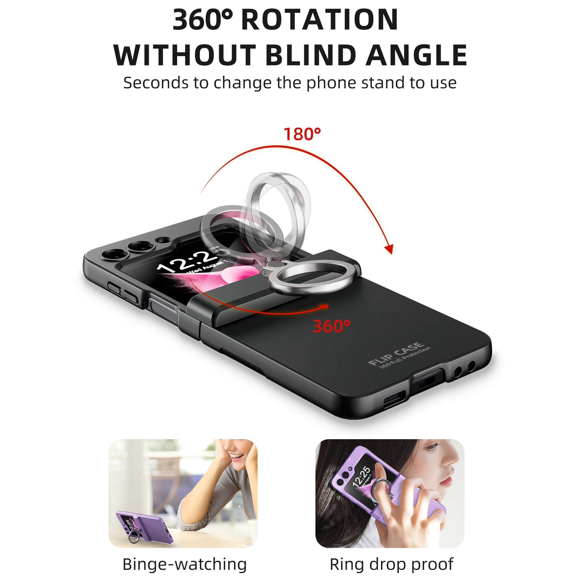 Allytech Galaxy Z Flip5 Case with Screen Protector, Z Flip5 Cover with Ring Holder Stand, Hybrid Military Grade Protection Shockproof Phone Case for Samsung Galaxy Z Flip 5 5G - Black