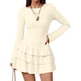 thumbnail image 5 of Stichou Women's Spring Long Sleeve Dresses 2026 Mock Neck Ruched Y2K Clothes Ruffle Layered Bodycon Mini Party Dress Beige M, 5 of 6