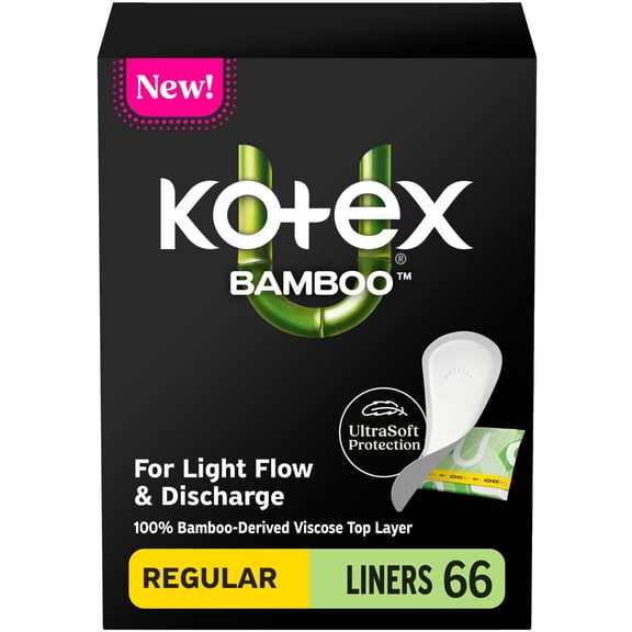 Kotex Bamboo Wrapped Liners, Light Absorbency, Regular Length, 66 Count