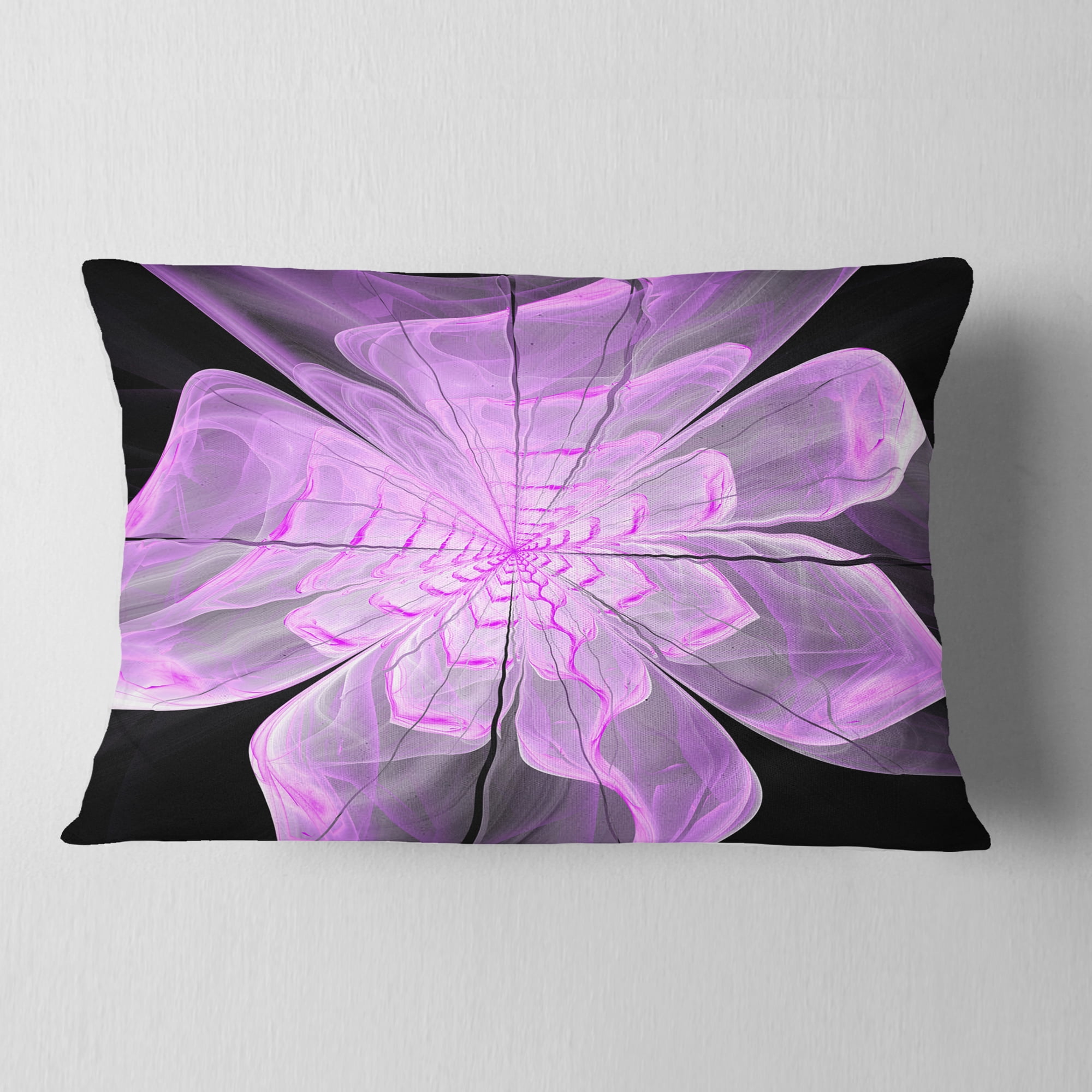 Designart Lush Purple Digital Art Fractal Flower - Floral Throw Pillow - 12x20
