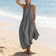 thumbnail image 2 of Women's Cotton Halter Deep V‑Neck Wide‑Leg Jumpsuit Sleeveless Loose‑Fit Casual One‑Piece Pants with Side Pockets Dark Gray XXL(XXL), 2 of 7