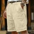 thumbnail image 2 of Pxkloy Mens Linen Shorts Flat Front Casual Elastic Waist Drawstring Shorts 9 Inch Inseam Solid Color Summer Beach Vacation Shorts with Pockets Khaki,M, 2 of 7