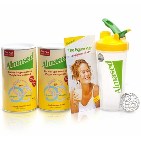 Almased Meal Replacement Shake - Soy Protein Powder for Weight Loss - Shake for Weight Management (2 pack +Blender Bottle Shaker and Diet Recipe Book)