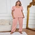 thumbnail image 5 of LYMAYTER‌ Women's Pajama Sets Comfortable Short Sleeve Top Long Pants 2 Piece Soft Cotton Lounge Clothes, 5 of 9