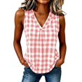 thumbnail image 2 of IUYRTFE Women's Sleeveless V Neck Gingham Plaid Tank Top 100% Linen Relaxed Fit Summer Casual Blouse, 2 of 6
