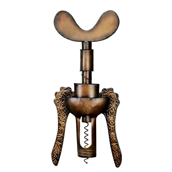 Antique Corkscrew Vintage Metal Burnished Gold Wine Wall Art Sculpture 9x20.5