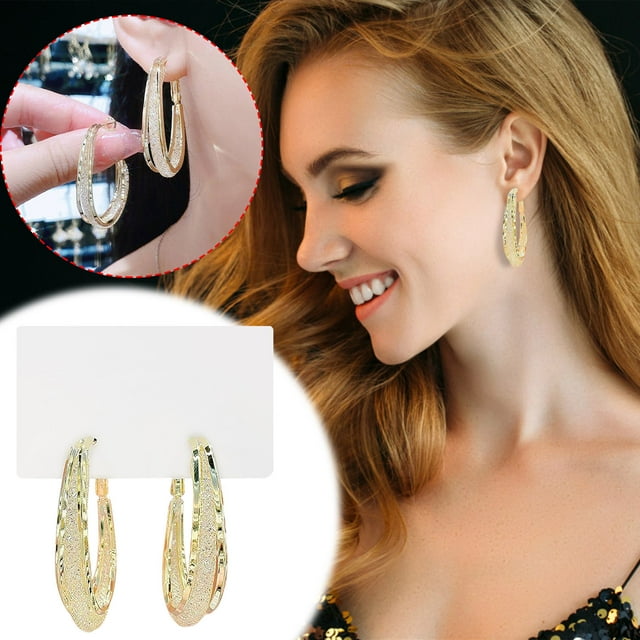 Pendientes para mujer, regalos para mujer, pendientes ovalados de moda, pendientes de malla metálica, pendientes de malla metálica con media hebilla, anillo dorado