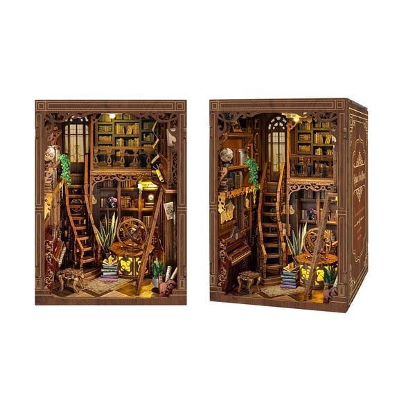 Strucwood Myriad Books House DIY Wooden Book Nook Kit with LED Lights,3D Miniature Puzzle Craft Gifts for Adults(SQ-108)